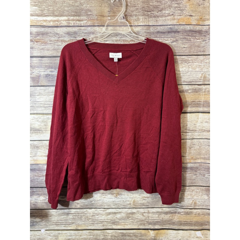 Lucky Brand Women's V-Neck Sweater in Deep Red - Picture 2 of 7